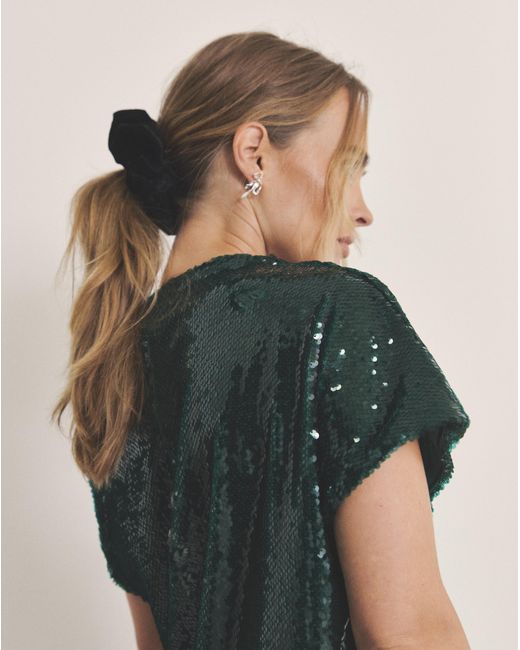 Simply Be Green Glossy Sequin Cap Sleeve Top