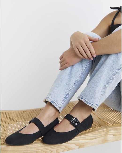 Simply Be Blue Mary Jane Ballerinas Extra Wide Fit