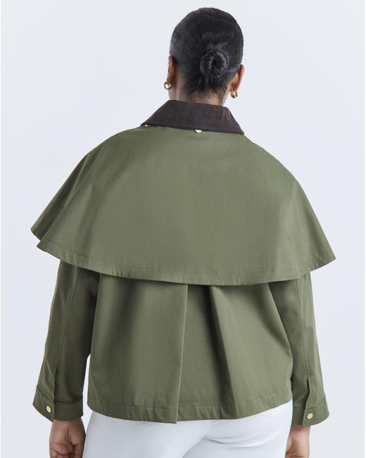 Simply Be Green Cord Collar Cape Jacket