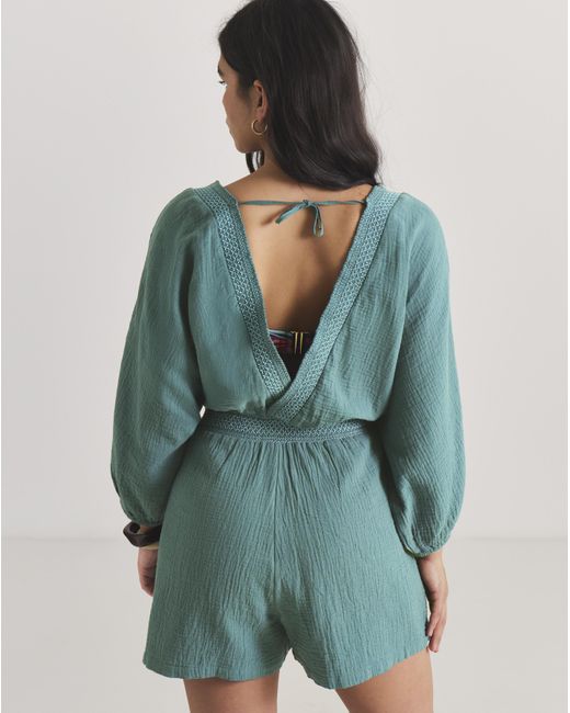 Beach To Beach Green Long Sleeve Plunge Playsuit