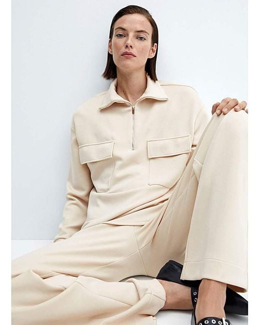 Mango White High Waisted Trousers