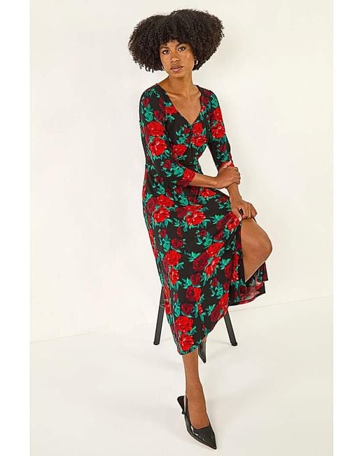 Roman White Roman Rose Ruched Midi Dress