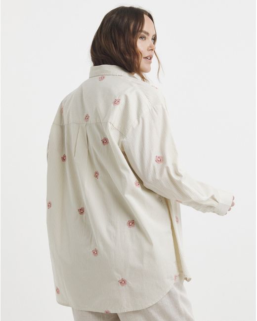 Simply Be White Flower Embroidered Shirt
