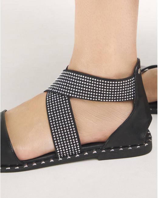 Simply Be Black Stretch Cross Upper Flat Sandal Ex Wide