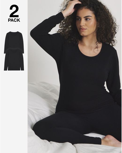 Pretty Secrets Black 2 Pack Thermal Long Sleeve Tops