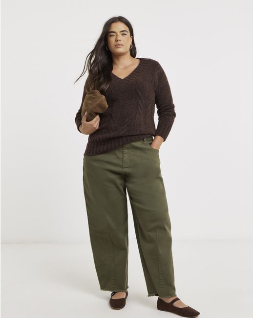 Simply Be Black V-Neck Cable Boucle Tunic