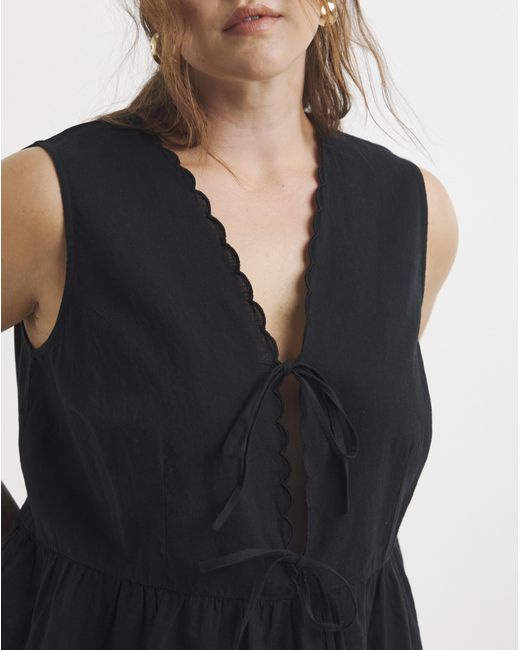 Simply Be Black Tie Front Cami With Scallop Edge