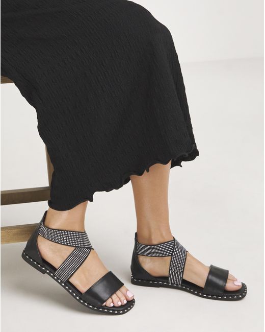 Simply Be Black Stretch Cross Upper Flat Sandal Ex Wide