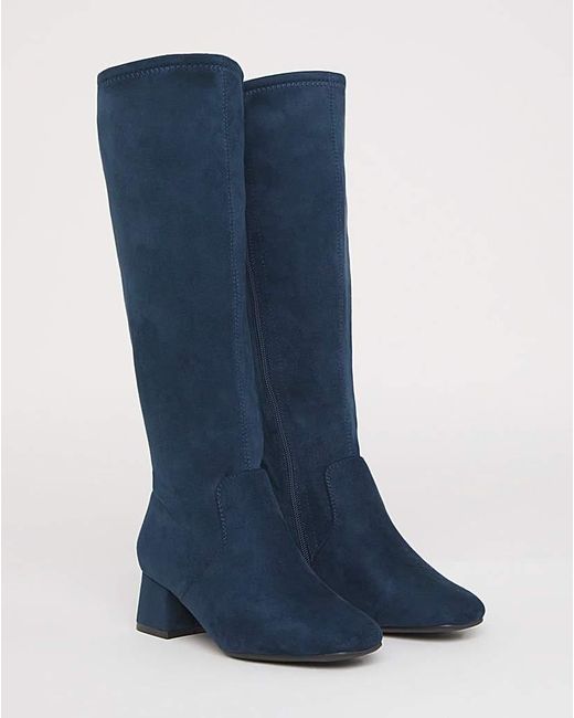 JD Williams Blue Low Block Heel Knee High Boot E C