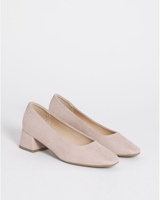 Heavenly Soles Natural Low Block Heel Court Shoes Wide