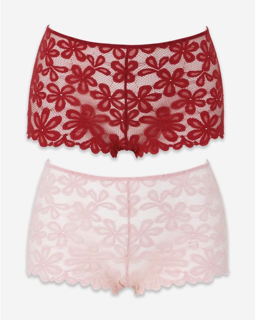 Pretty Secrets Red 2 Pack Daisy Lace Shorts