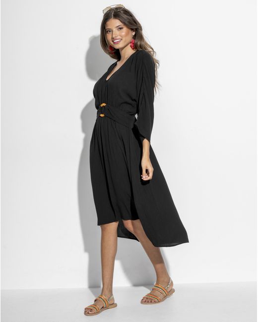 Pour Moi Black Crinkle O Ring Midi Beach Kaftan
