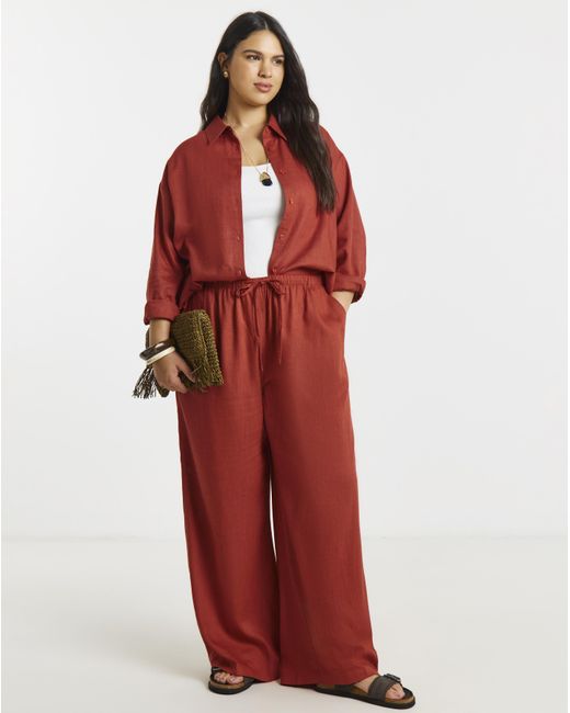 JD Williams Red Tie Waist Linen Wide Leg Trousers
