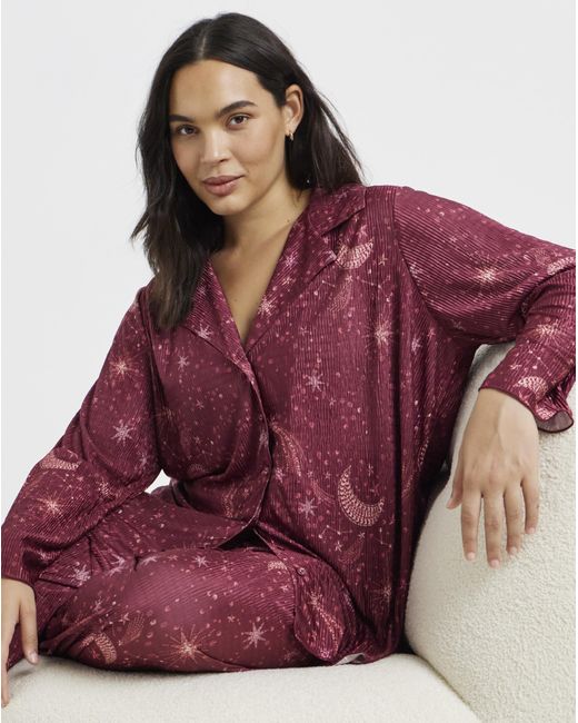 Figleaves Red Celestial Plisse Button Pj Set