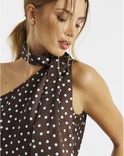 Simply Be Blue Chocolate Spot Satin Scarf Neck Top