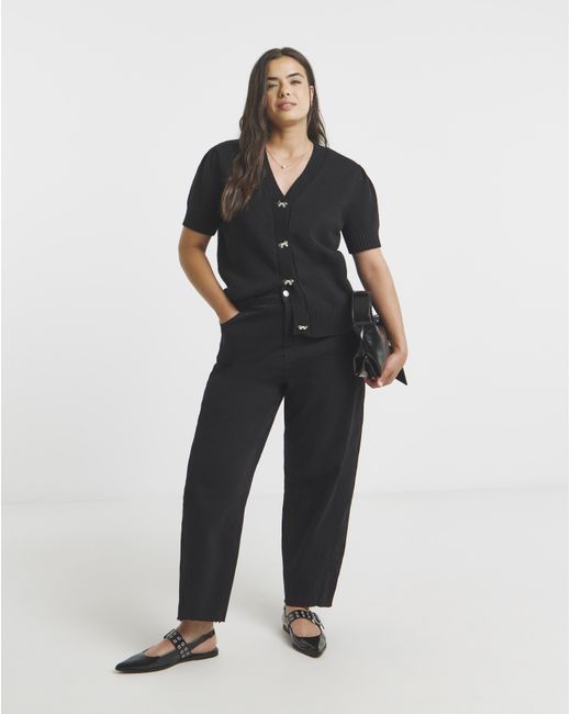 Simply Be Black Bow Button Short Sleeve Cardigan