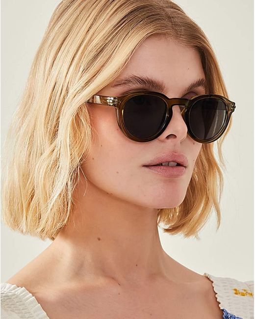 Accessorize Green Round Preppy Sunglasses