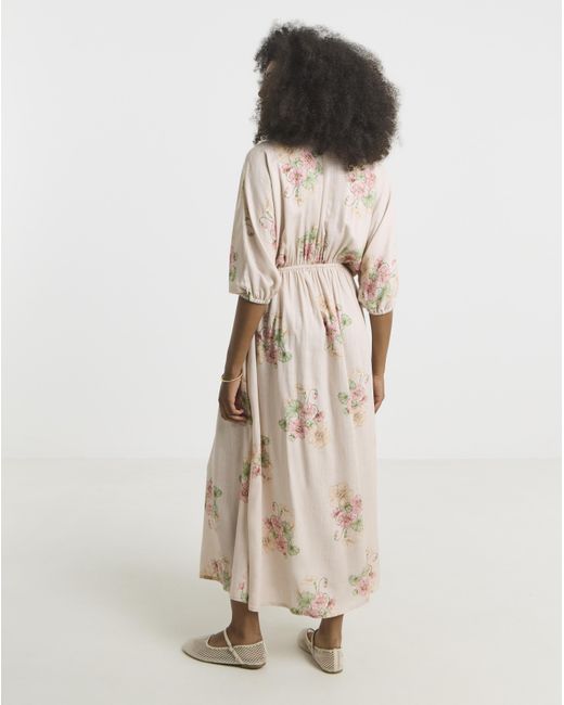 Simply Be Natural Printed Linen Blend Midi Dress