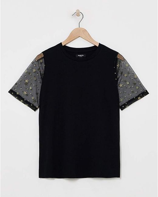 Simply Be Black Mesh Star Print Tee