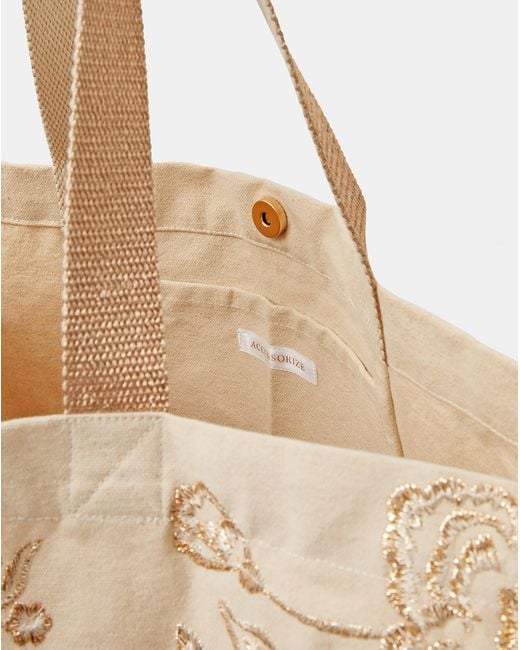 Accessorize Natural Embroidered Shopper Bag
