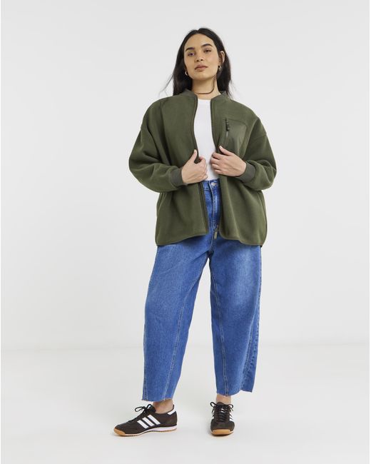Simply Be Green Micro Fleece Bomber Jacket