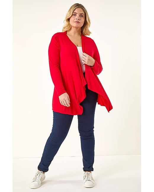 Roman Curve Red Waterfall Front Cardigan