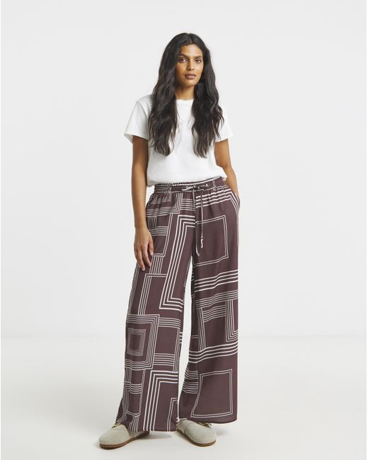 Simply Be Red Herringbone Drawstring Wide Leg Trousers