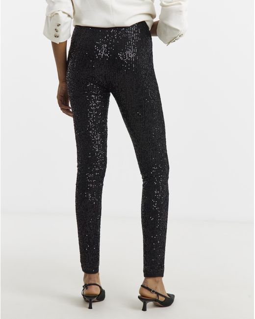 Simply Be Black Sequin Pull On Skinny Trousers