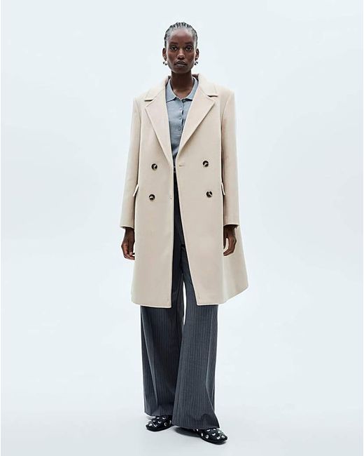 Mango White Double Breasted Wool Coat