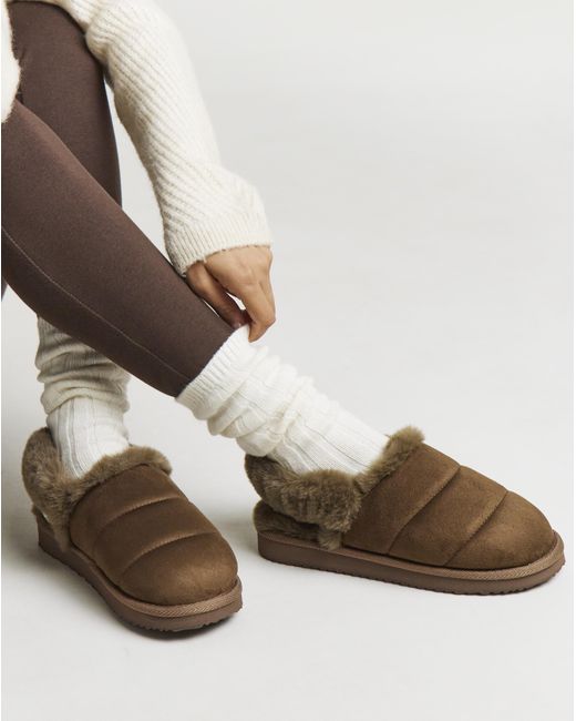 Simply Be Brown Slingback Fluffy Slipper Wide