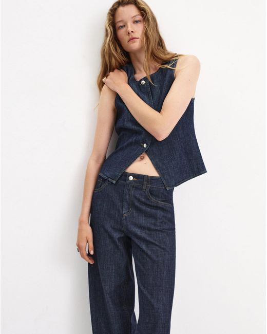 Mango Blue Wide Leg Rinse-Wash Jeans