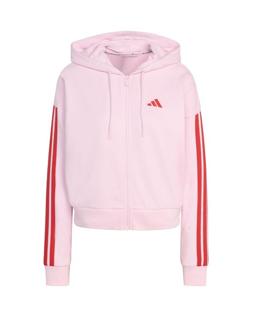 Adidas Pink 3 Stripes Full Zip Hoodie