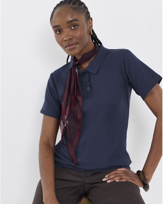 Simply Be Blue Short Sleeve Rib Polo Top