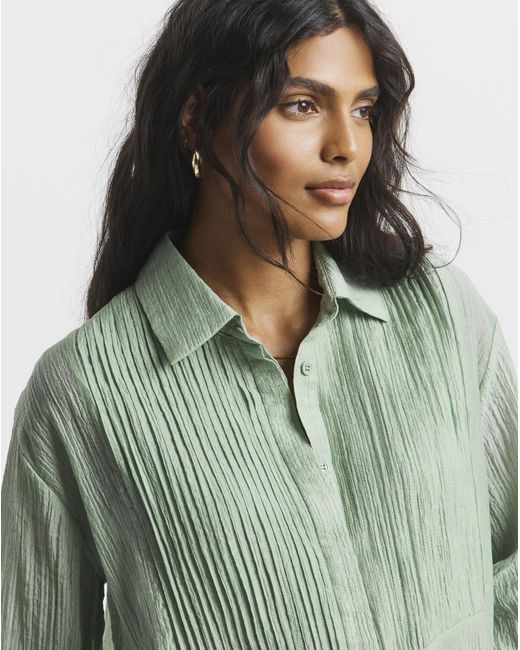 Simply Be Green Pintuck Tuxedo Shirt