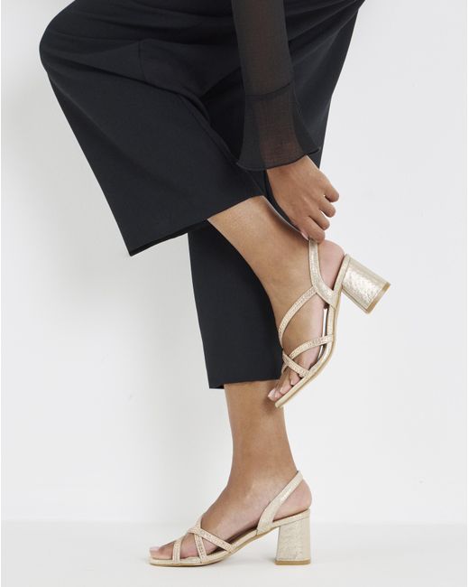 JD Williams Black Diamante Strap Block Heel Sandals Wide