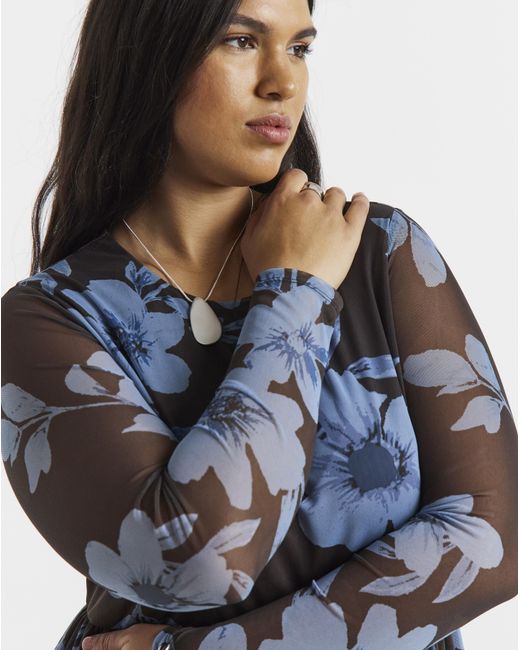 Simply Be Blue Floral Printed Mesh Midi Dress