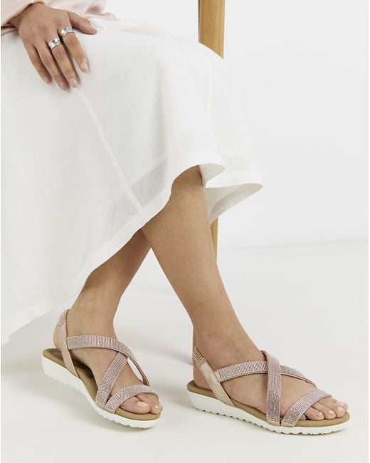 Heavenly Soles Natural Low Wedge Diamante Sandal Ex Wide