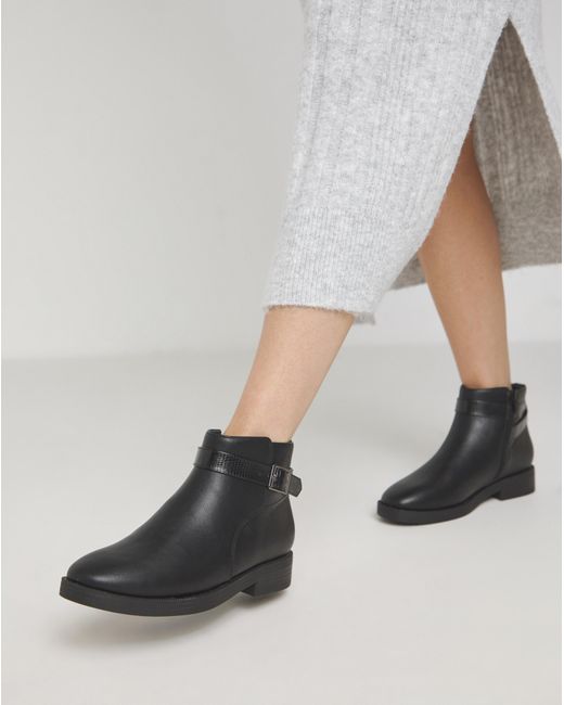 JD Williams Black Buckle Detail Ankle Boot Wide Fit