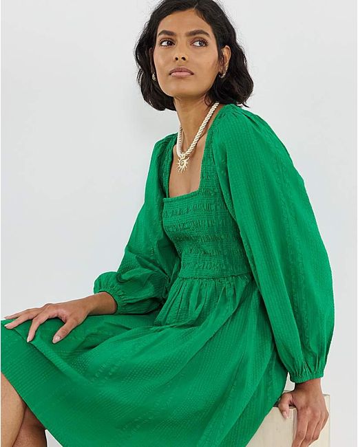 Simply Be Green Shirred Skater Dress