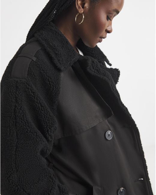 Simply Be Blue Borg Mix Trench Coat