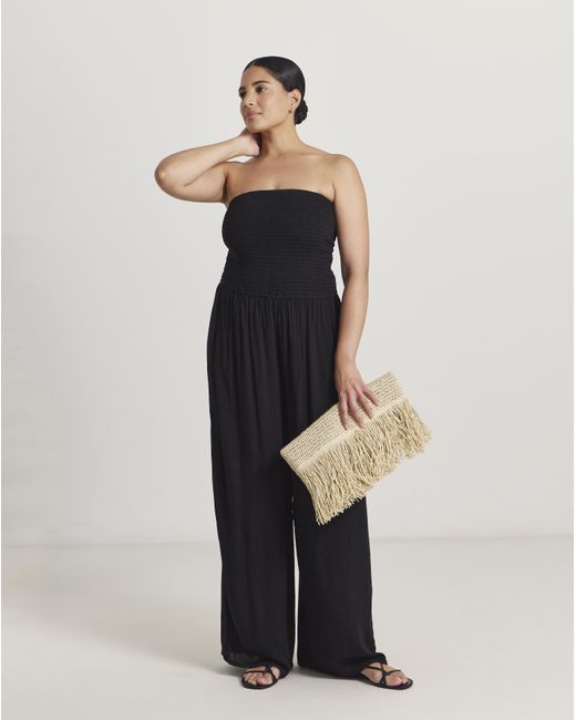 Beach To Beach White Shirred Bandeau Beach Jumpsuit