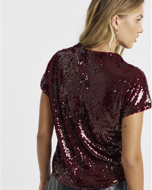 Simply Be Brown Glossy Sequin Cap Sleeve Top