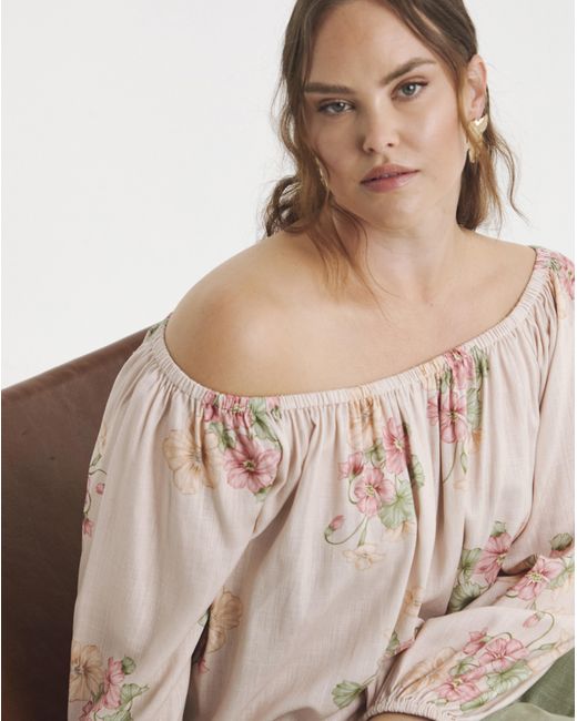 Simply Be Natural Bardot Linen Blend Top