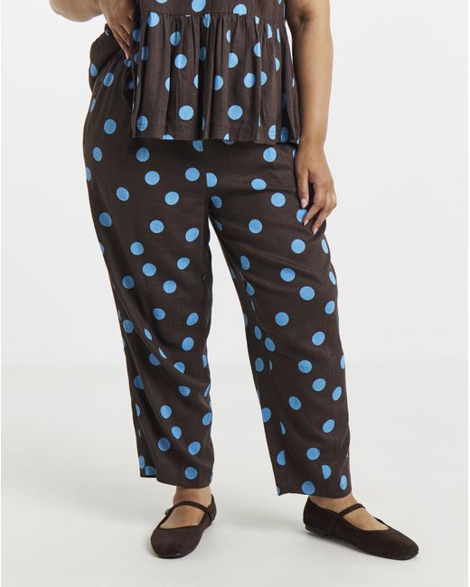 Simply Be Blue Chocolate Spot Linen Trouser