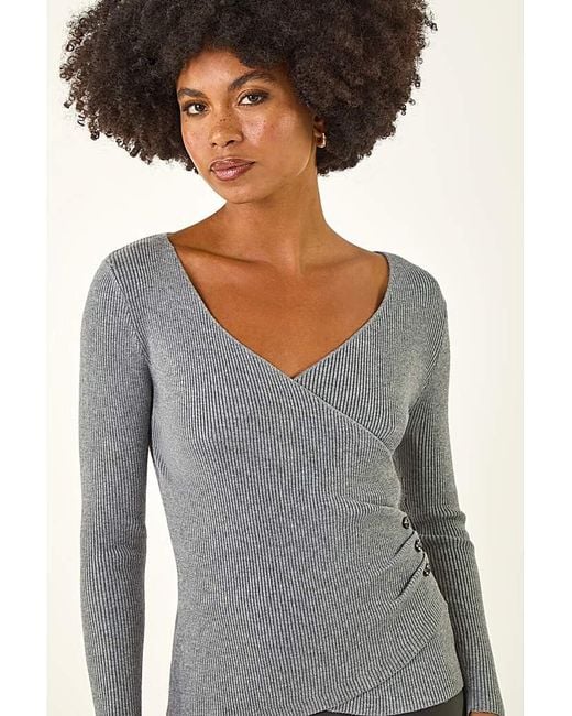 Roman Gray Roman Wrap Button Detail Knit Jumper