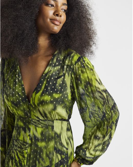 Simply Be Green Georgette Foil Button Up Maxi