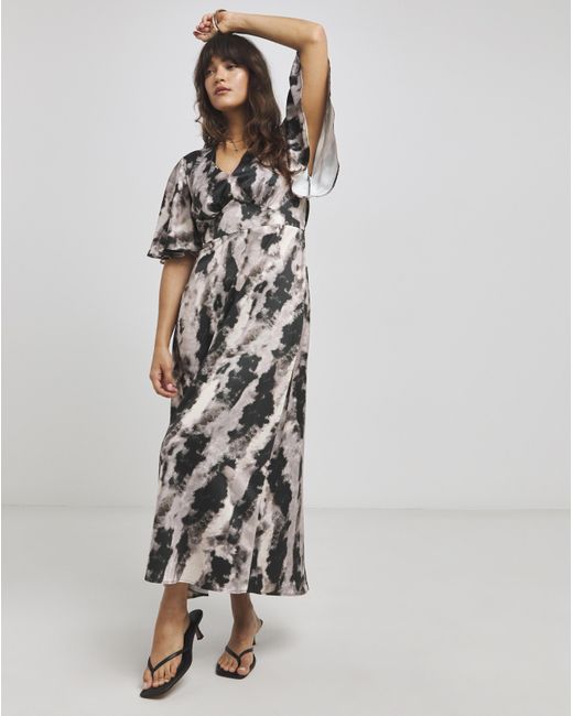 Flounce London White Printed Satin Maxi