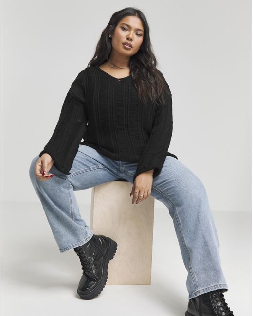 Simply Be Black V Neck Ladder Detail Jumper