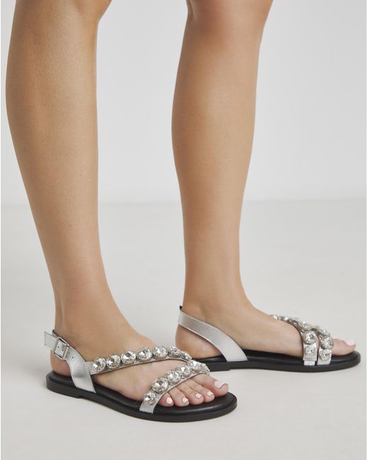 Simply Be Pink Big Jewelled Assymetric Sandal Wide