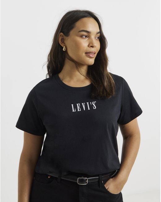 Levi's Black Perfect Tee Embroidered Caviar